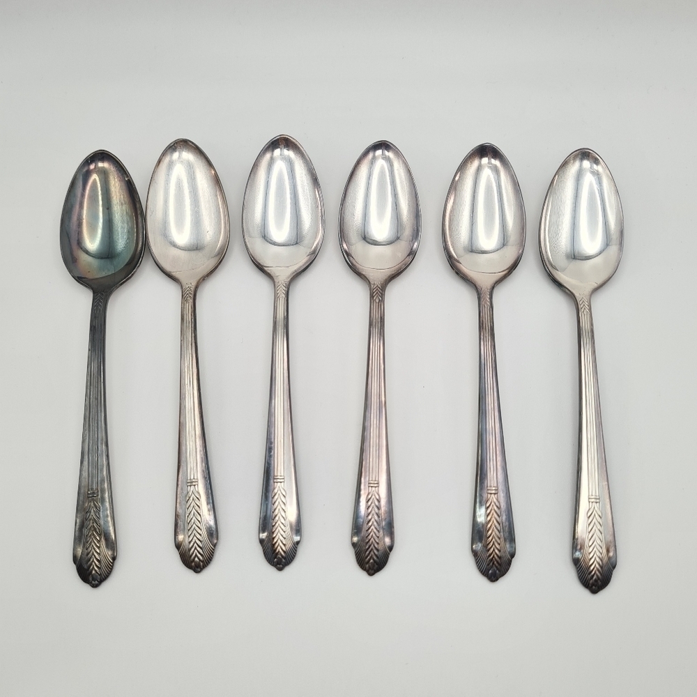 WM Rogers IS Allure 1939 Pattern Silverplate 6" Tea Spoon Set Of 6 Art Deco